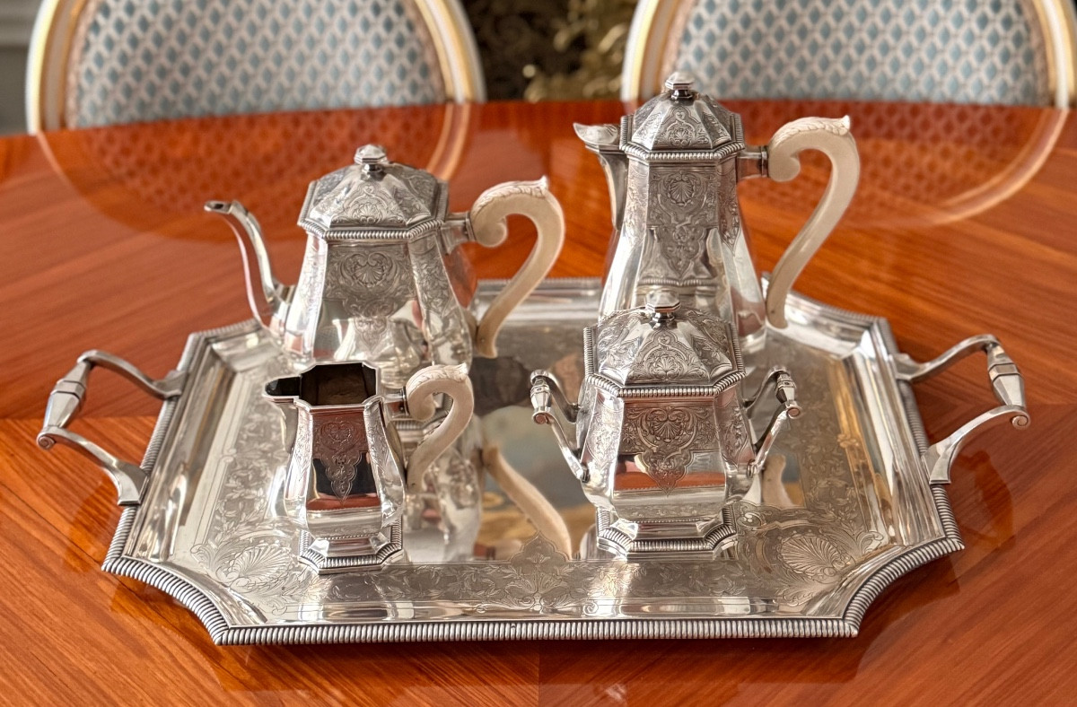5 Piece Sterling Silver Coffee Set Minerve J Gruhier-photo-2
