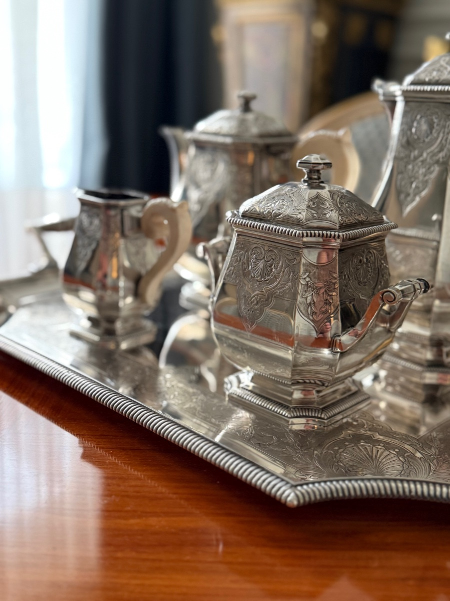 5 Piece Sterling Silver Coffee Set Minerve J Gruhier-photo-4