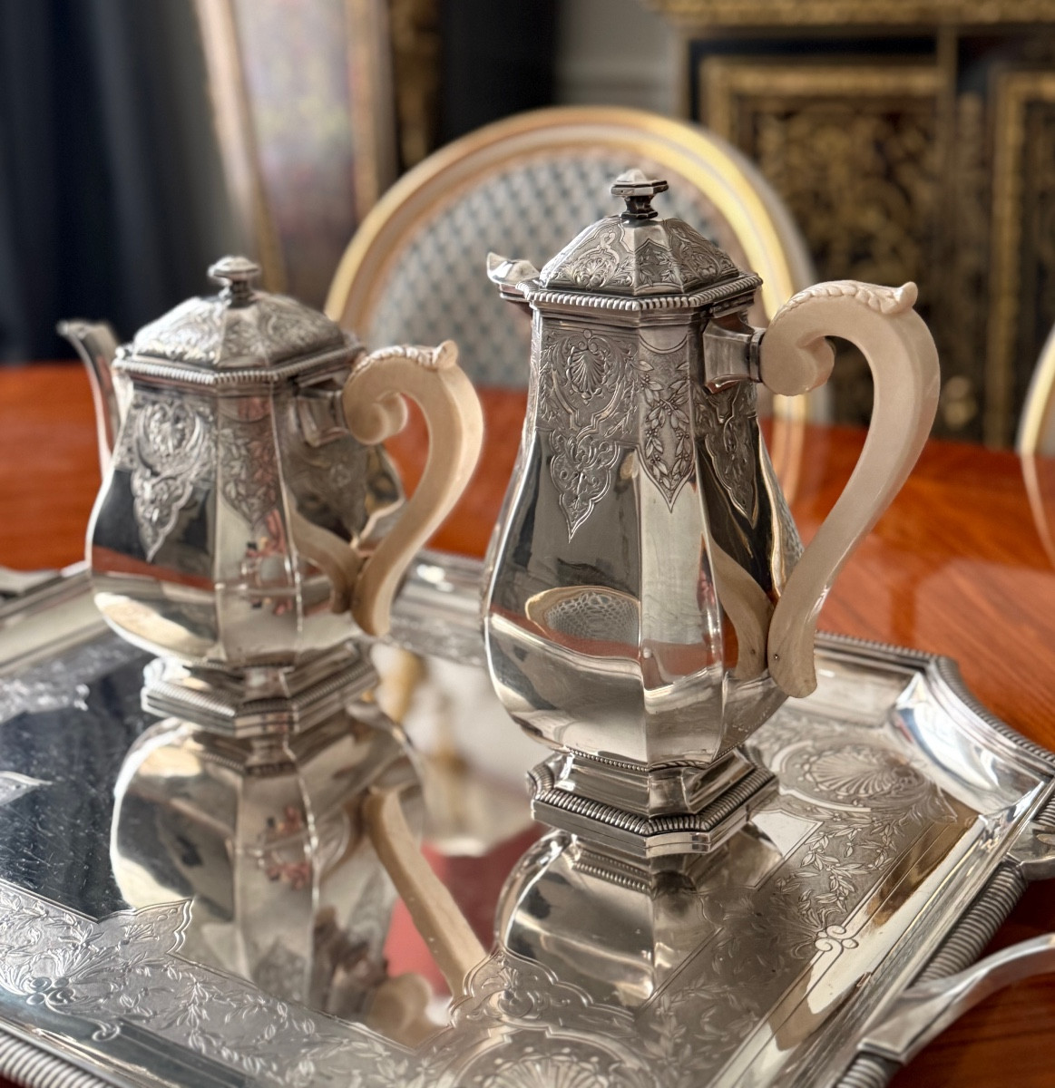 5 Piece Sterling Silver Coffee Set Minerve J Gruhier-photo-3