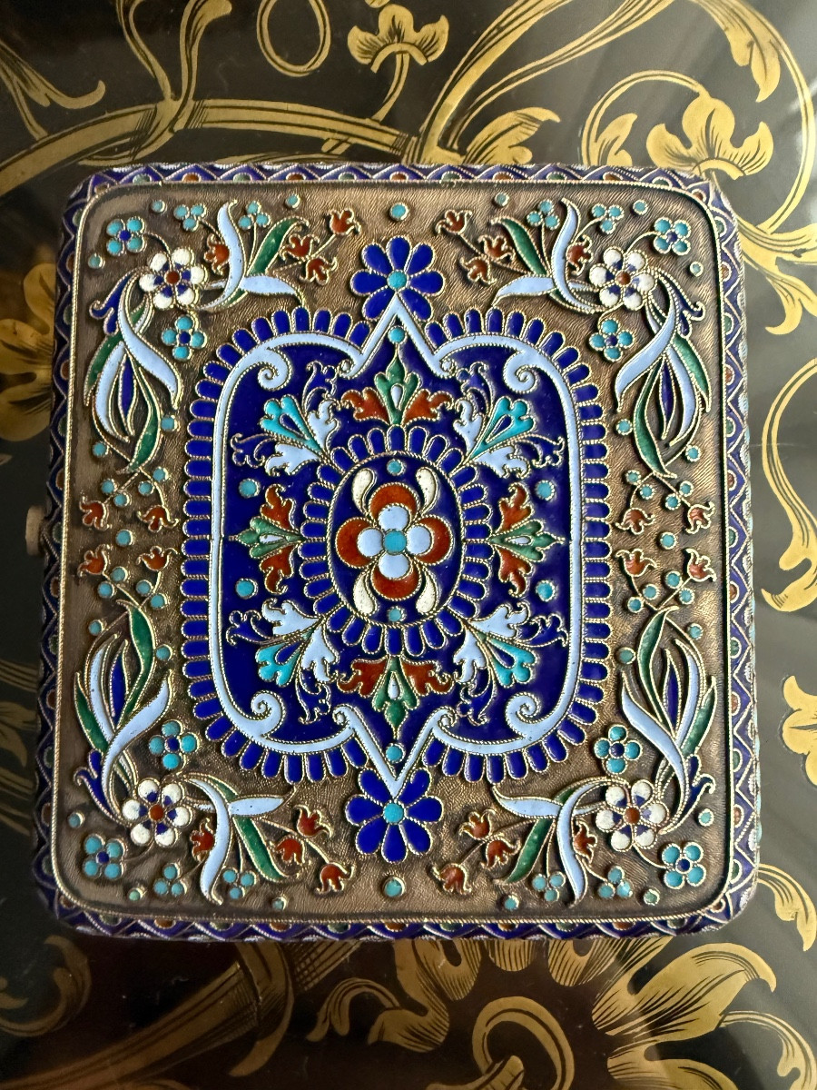 Tabatière russe 84 en argent cloisonné par IVAN  SALTYKOV-photo-2