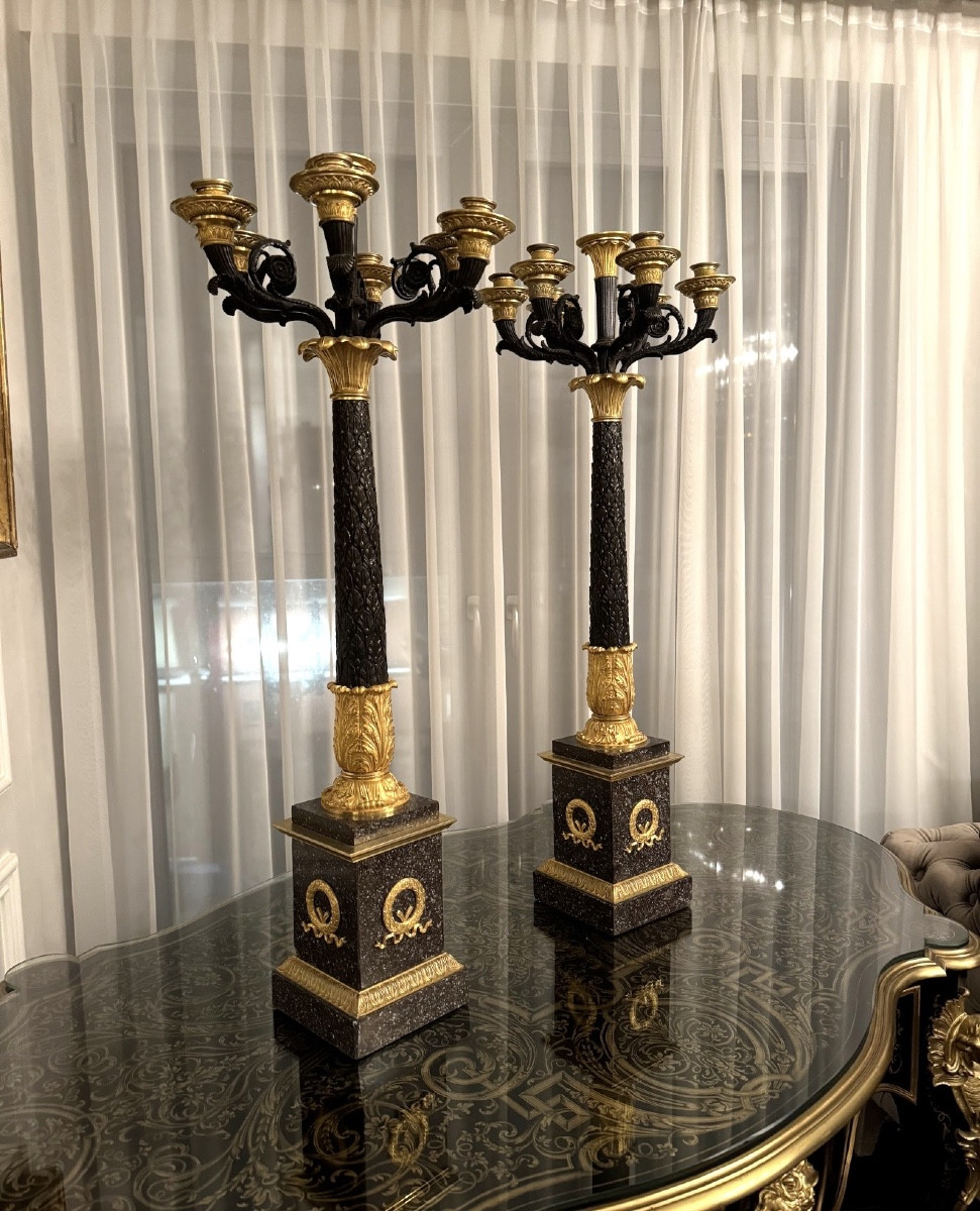 Grande paire de candélabres Empire français Sept Lumières 19ème Siècle Années 1820 -photo-2