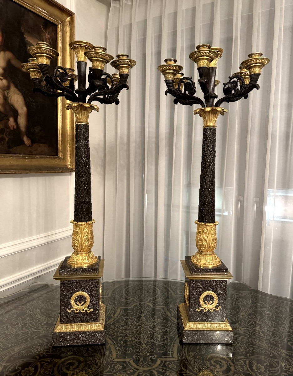 Grande paire de candélabres Empire français Sept Lumières 19ème Siècle Années 1820 -photo-3