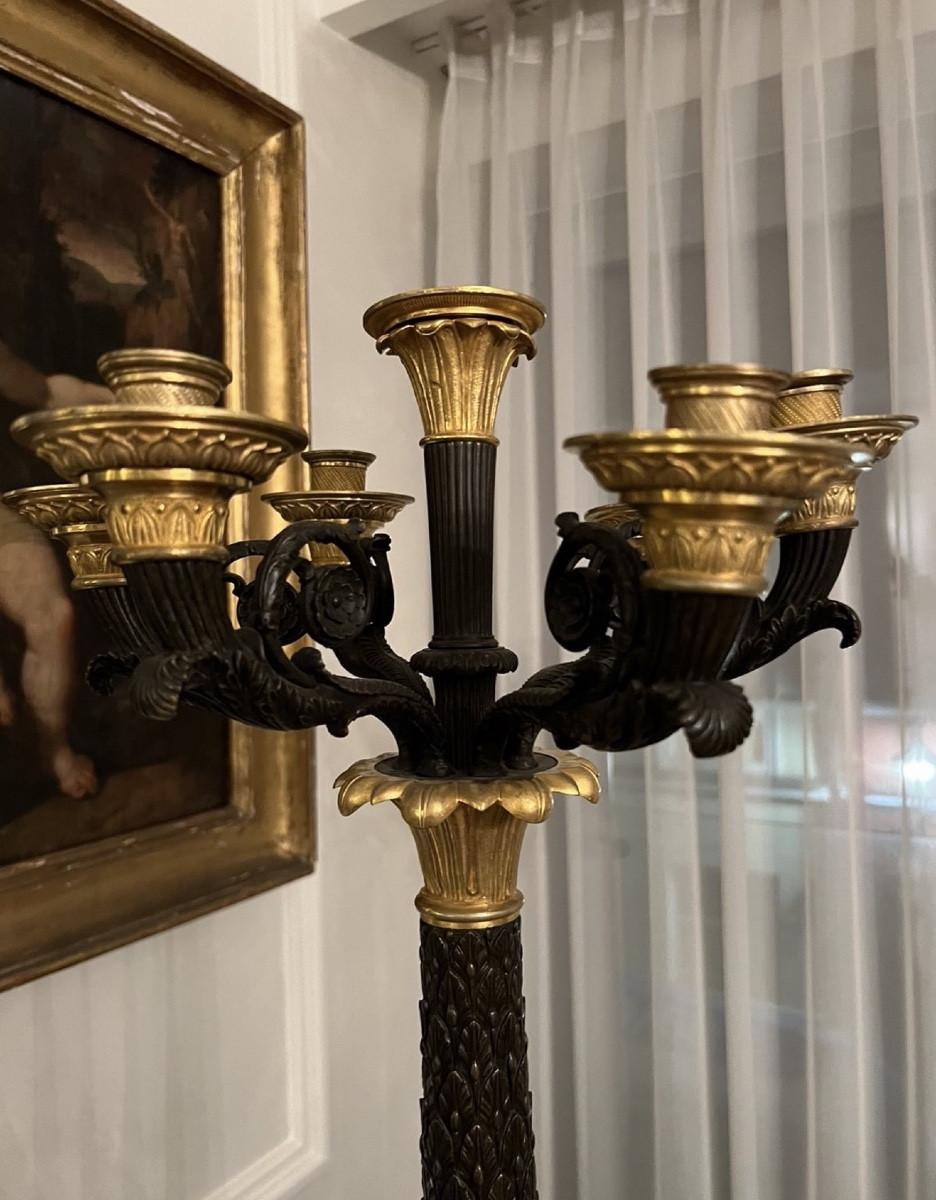 Grande paire de candélabres Empire français Sept Lumières 19ème Siècle Années 1820 -photo-4