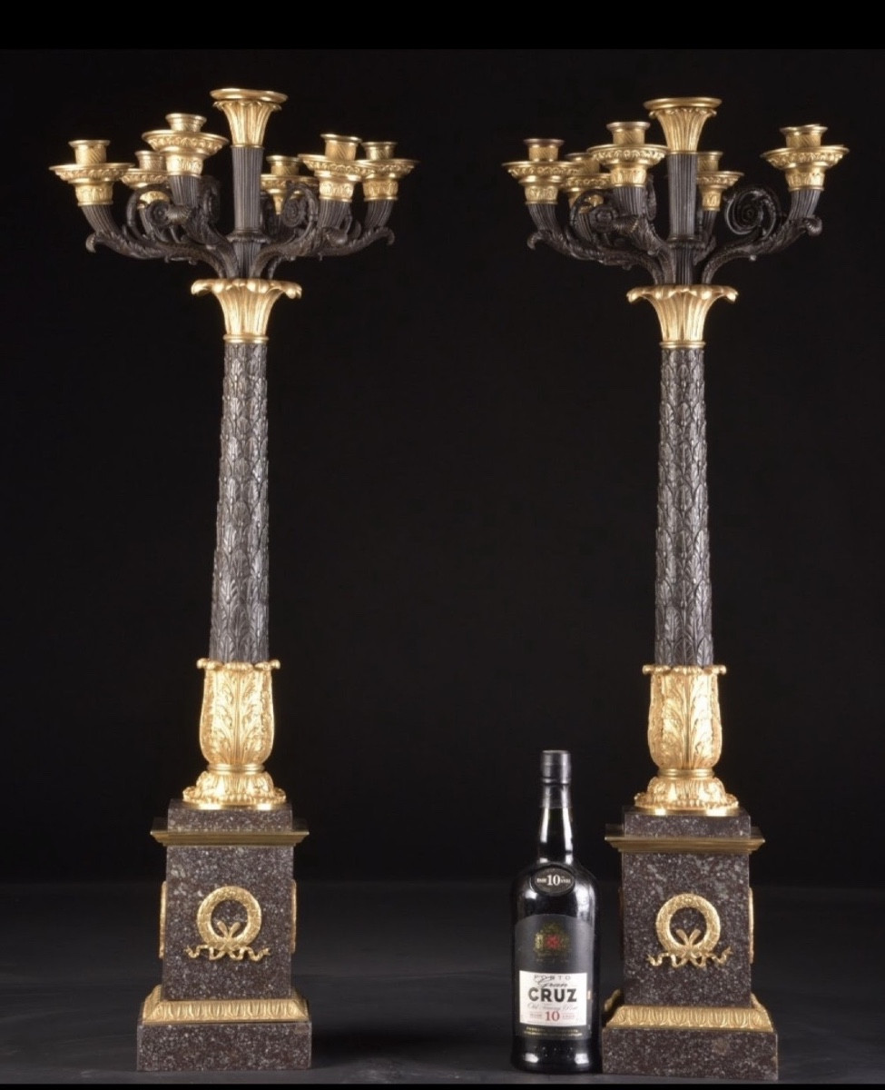 Grande paire de candélabres Empire français Sept Lumières 19ème Siècle Années 1820 