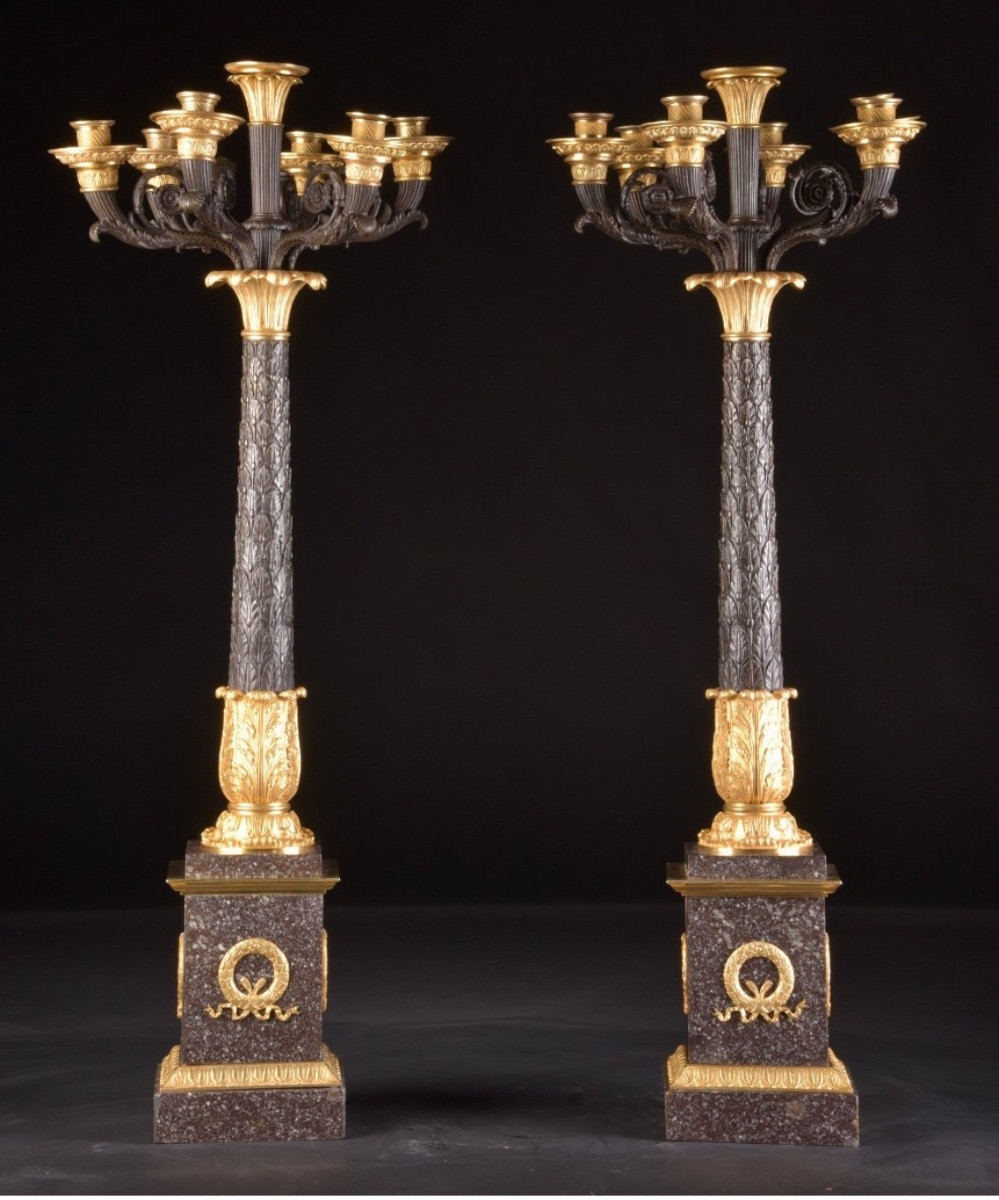 Grande paire de candélabres Empire français Sept Lumières 19ème Siècle Années 1820 