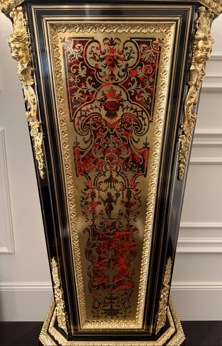 Paire de colonnes-piédestaux d’époque Napoléon III, en marqueterie Boulle – XIXe siècle.-photo-3