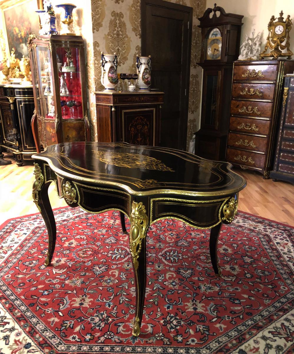 French “violonée” Table In Boulle Marquetry 19th Century-photo-2