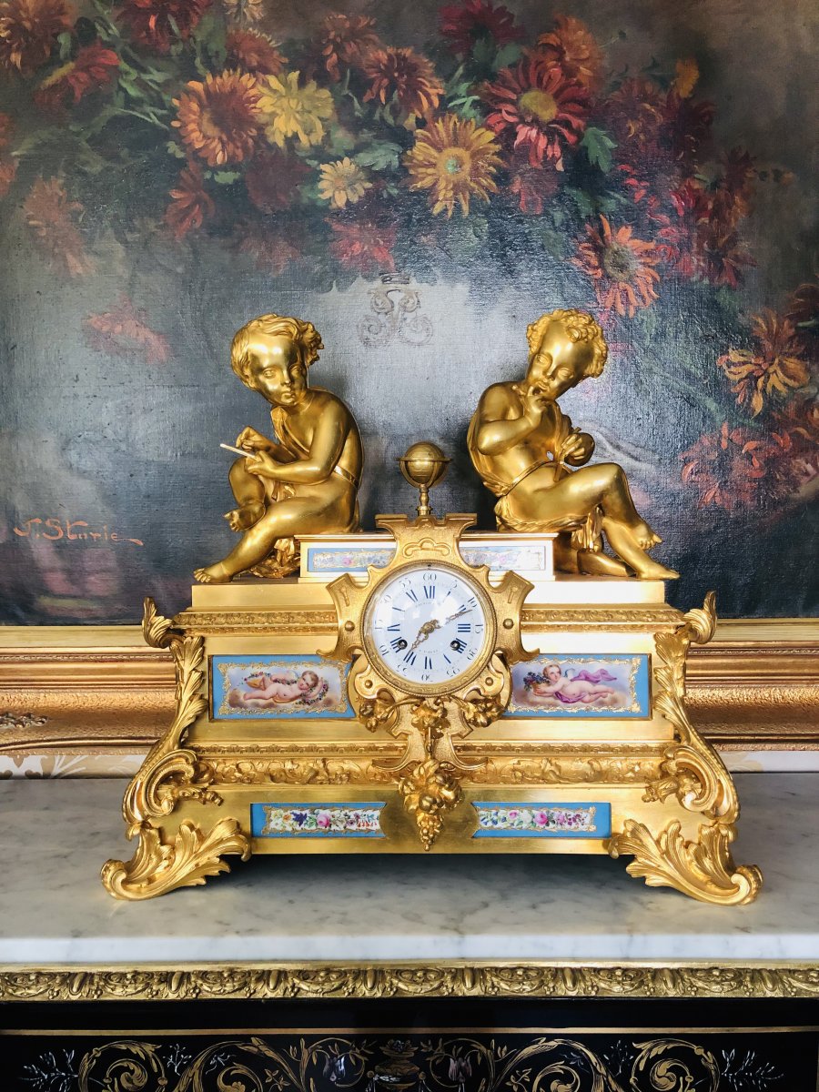 Raingo Freres And H. Picard 19th Century French Bronze Gilt Bronze And Sevres Porcelain Clock -photo-2