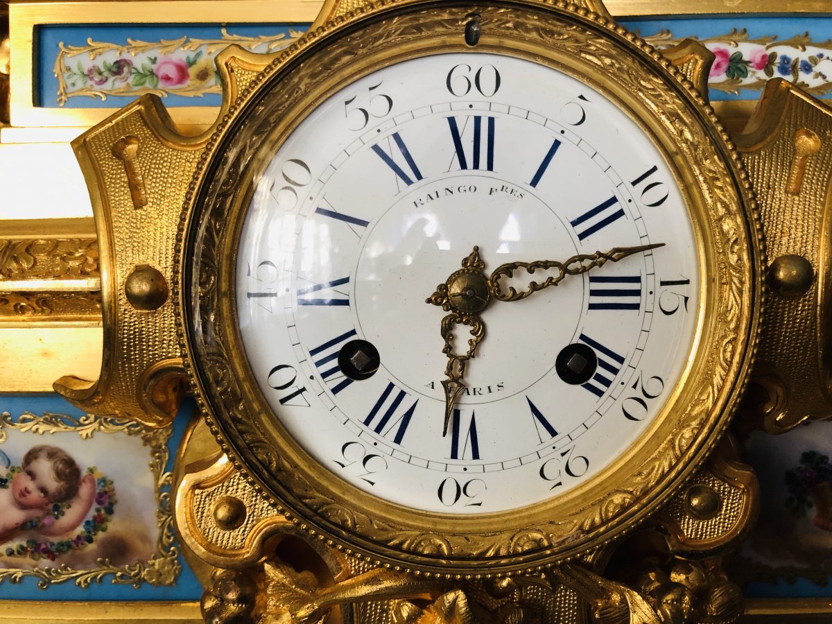 Pendule Raingo Freres & H. Picard 19th Century French Gilt Bronze And Sevres Porcelain Clock -photo-4