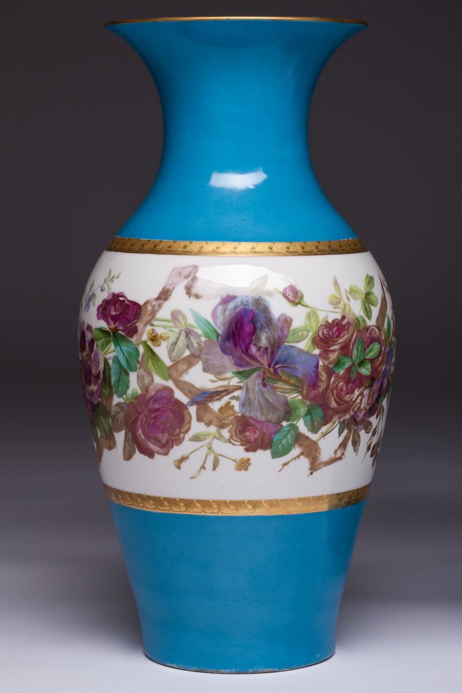 Paire De Vases En Porcelaine De Paris Vieux Bleu Floral 19ème Siècle-photo-1