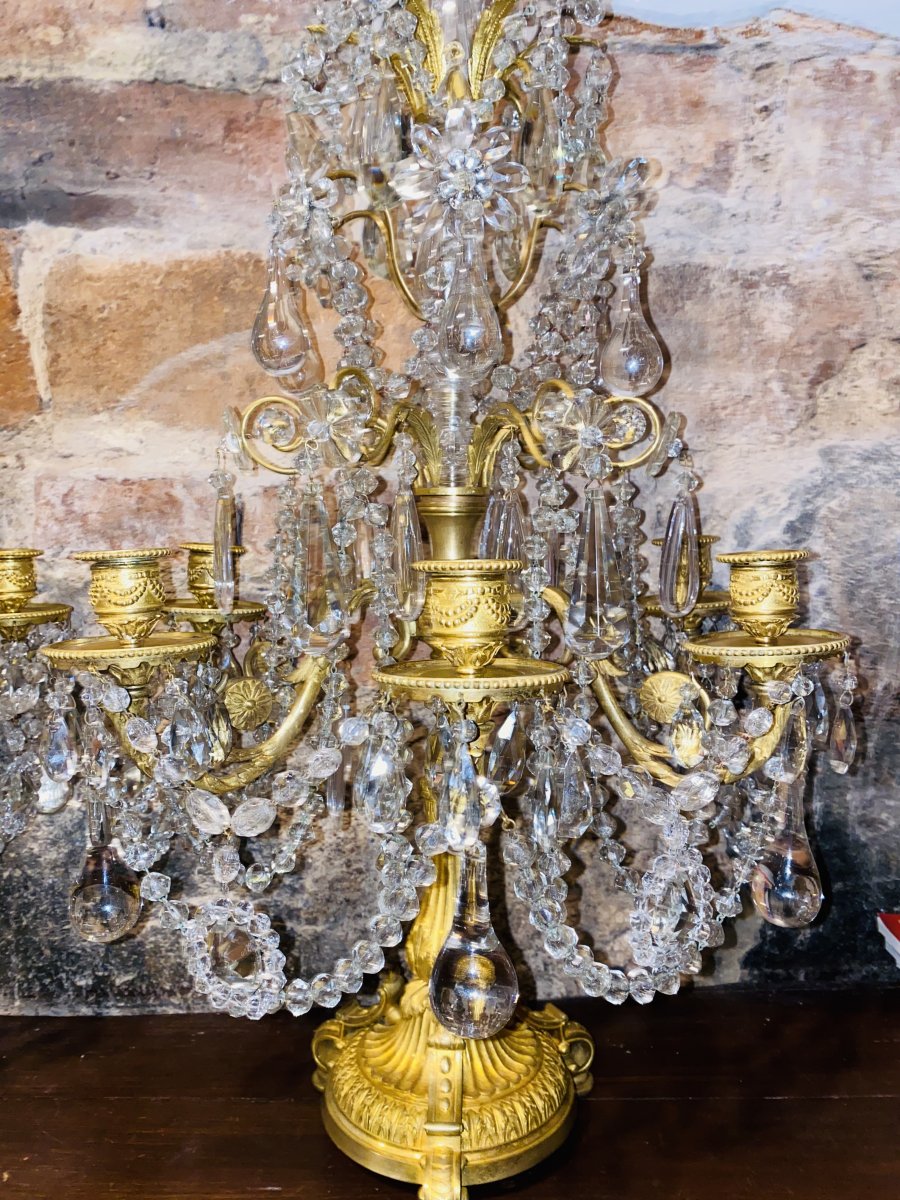 Paire De Girandoles De Style Louis XV Avec Bronze Et Cristaux-photo-2