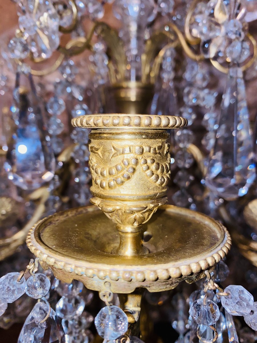 Paire De Girandoles De Style Louis XV Avec Bronze Et Cristaux-photo-3