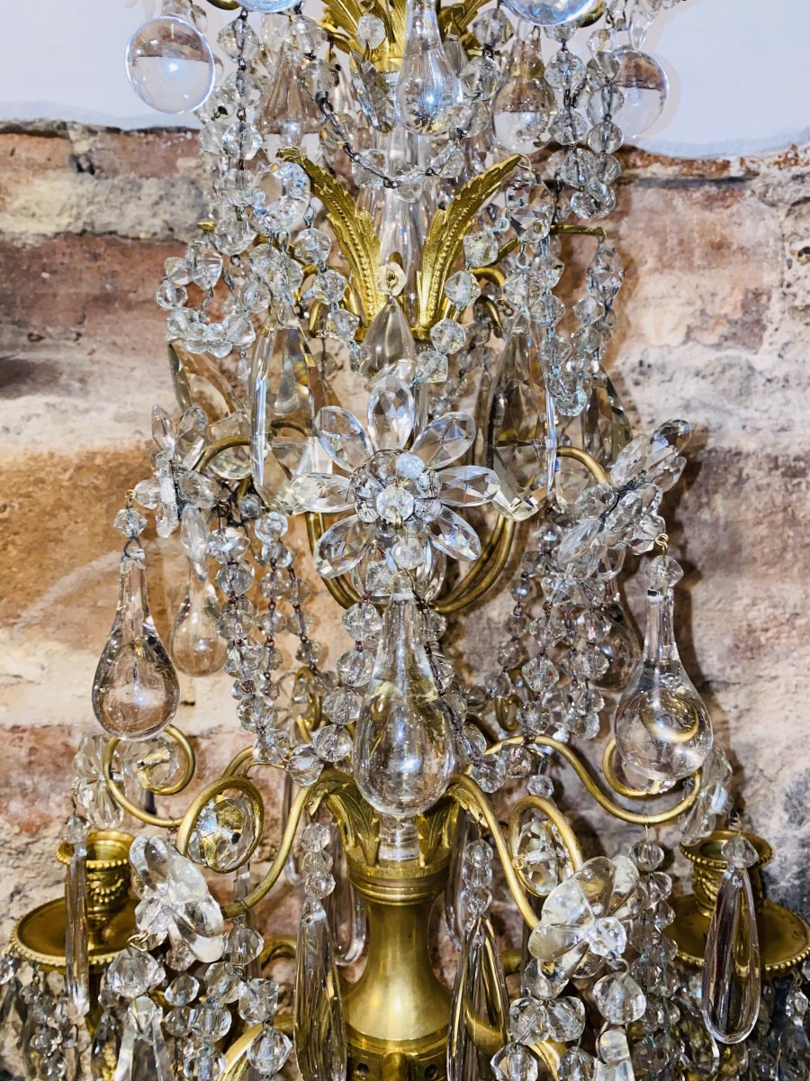 Paire De Girandoles De Style Louis XV Avec Bronze Et Cristaux-photo-4