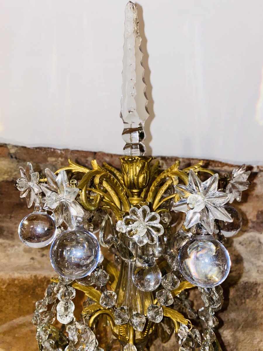 Paire De Girandoles De Style Louis XV Avec Bronze Et Cristaux-photo-5