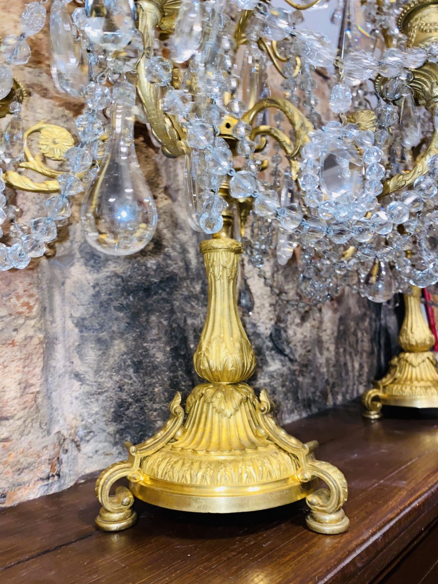 Paire De Girandoles De Style Louis XV Avec Bronze Et Cristaux-photo-7