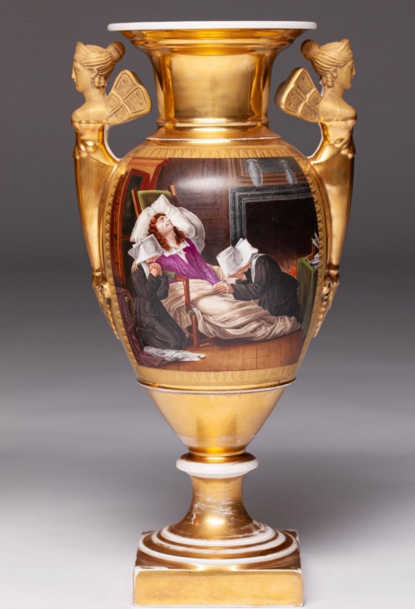 19th Century Empire Porcelain Vases With Scenery Painting-photo-3