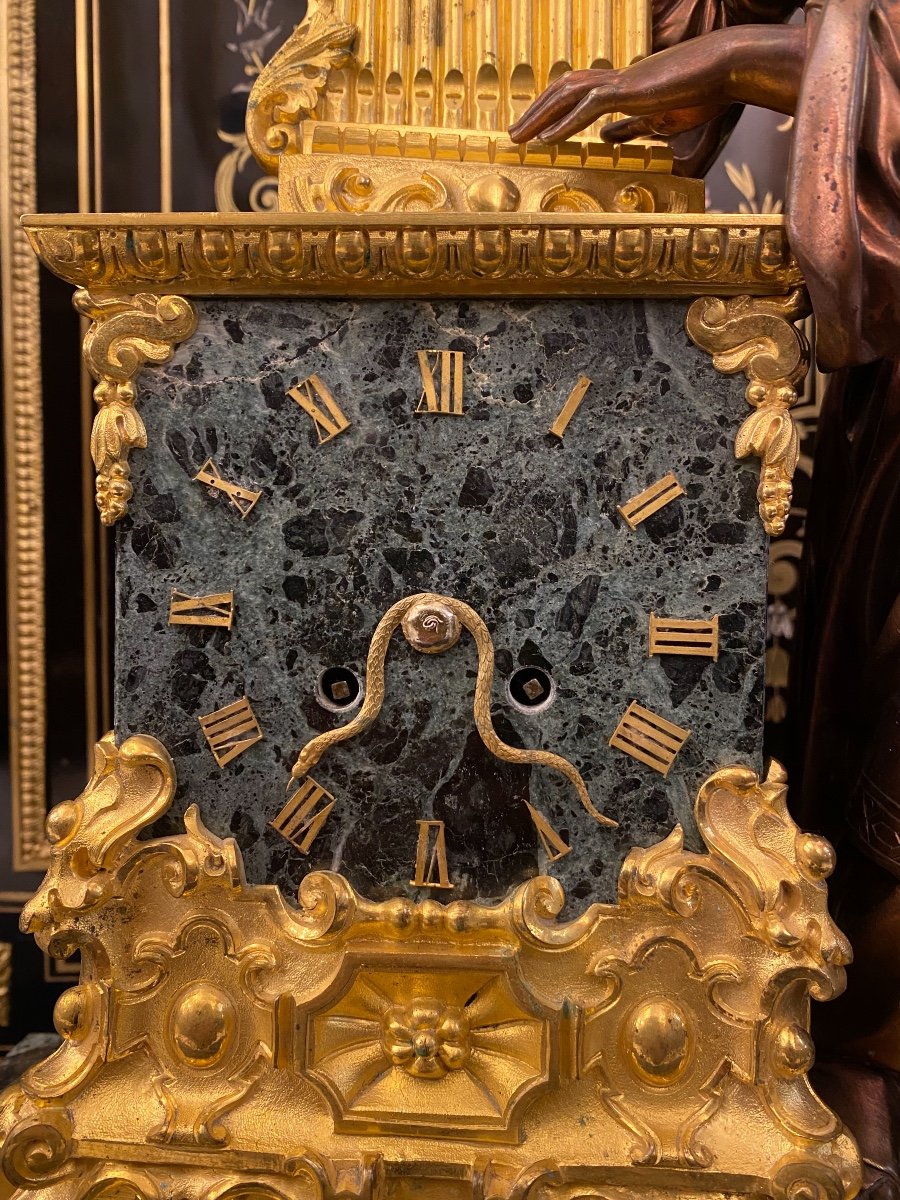 Gothic Clock With A 19th Century Snake Shaped Dial Marble And Bronze Lady-photo-3