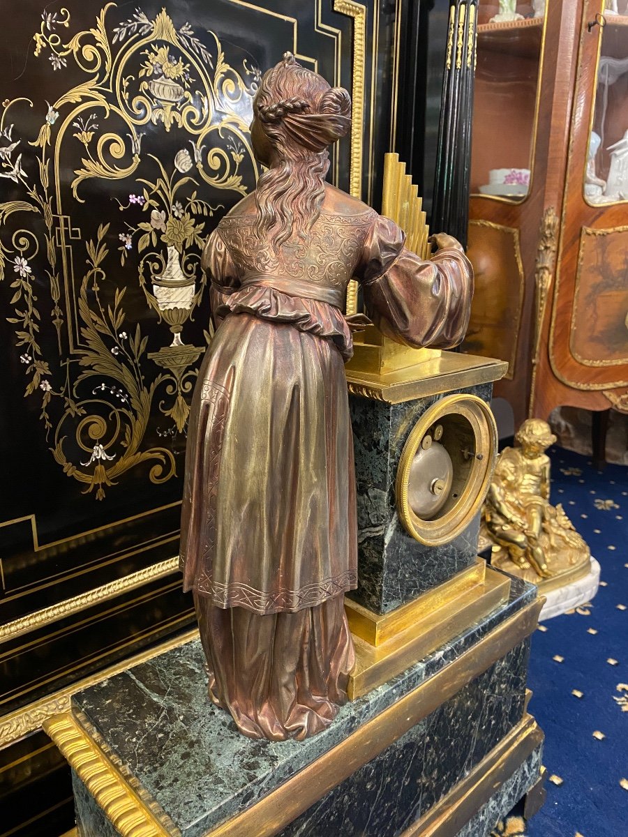 Gothic Clock With A 19th Century Snake Shaped Dial Marble And Bronze Lady-photo-4