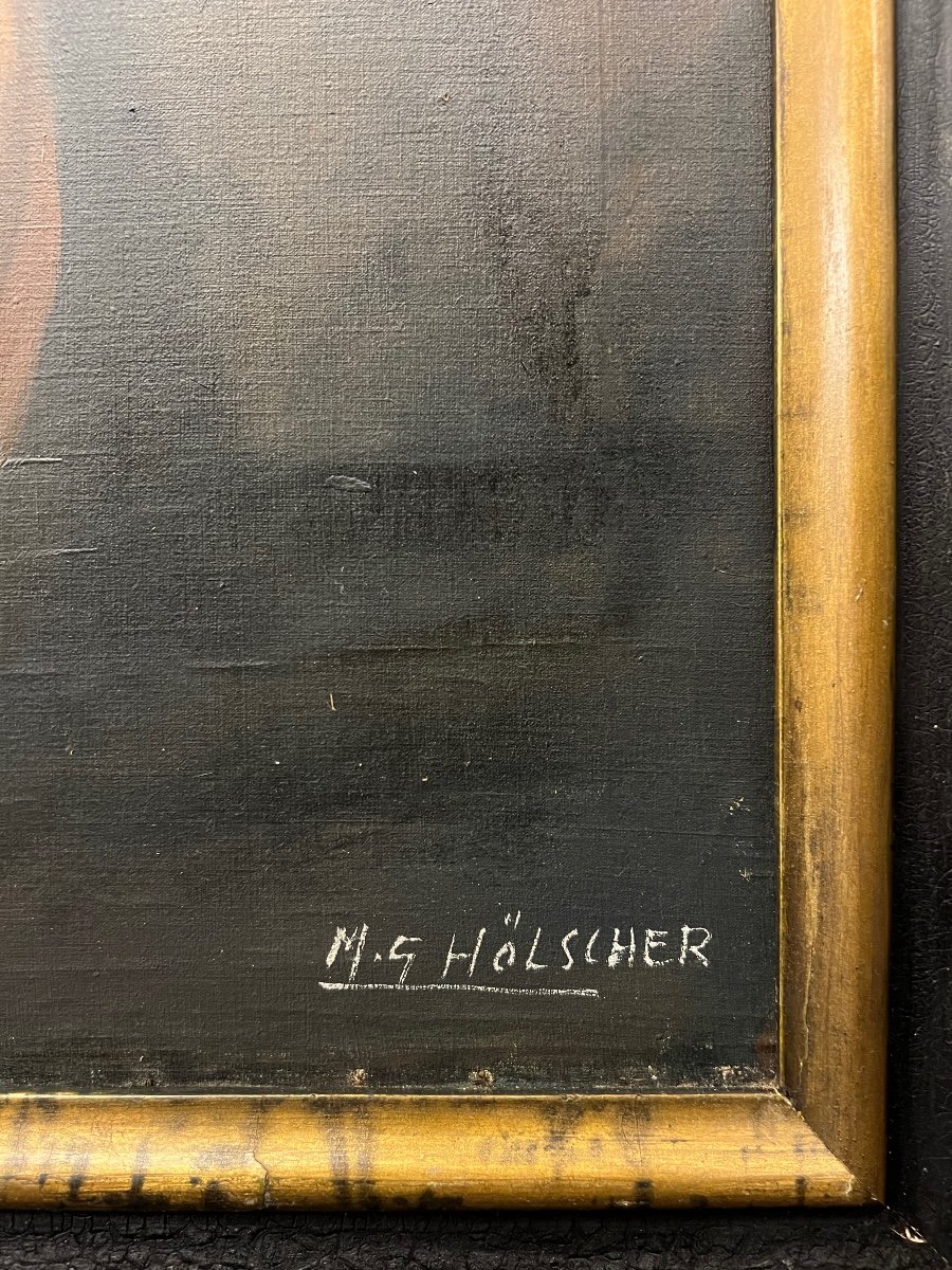 M.G. HOLSCHER Sacrifice d'Isaac Religieux Peinture Biblique 19ème Siècle-photo-3