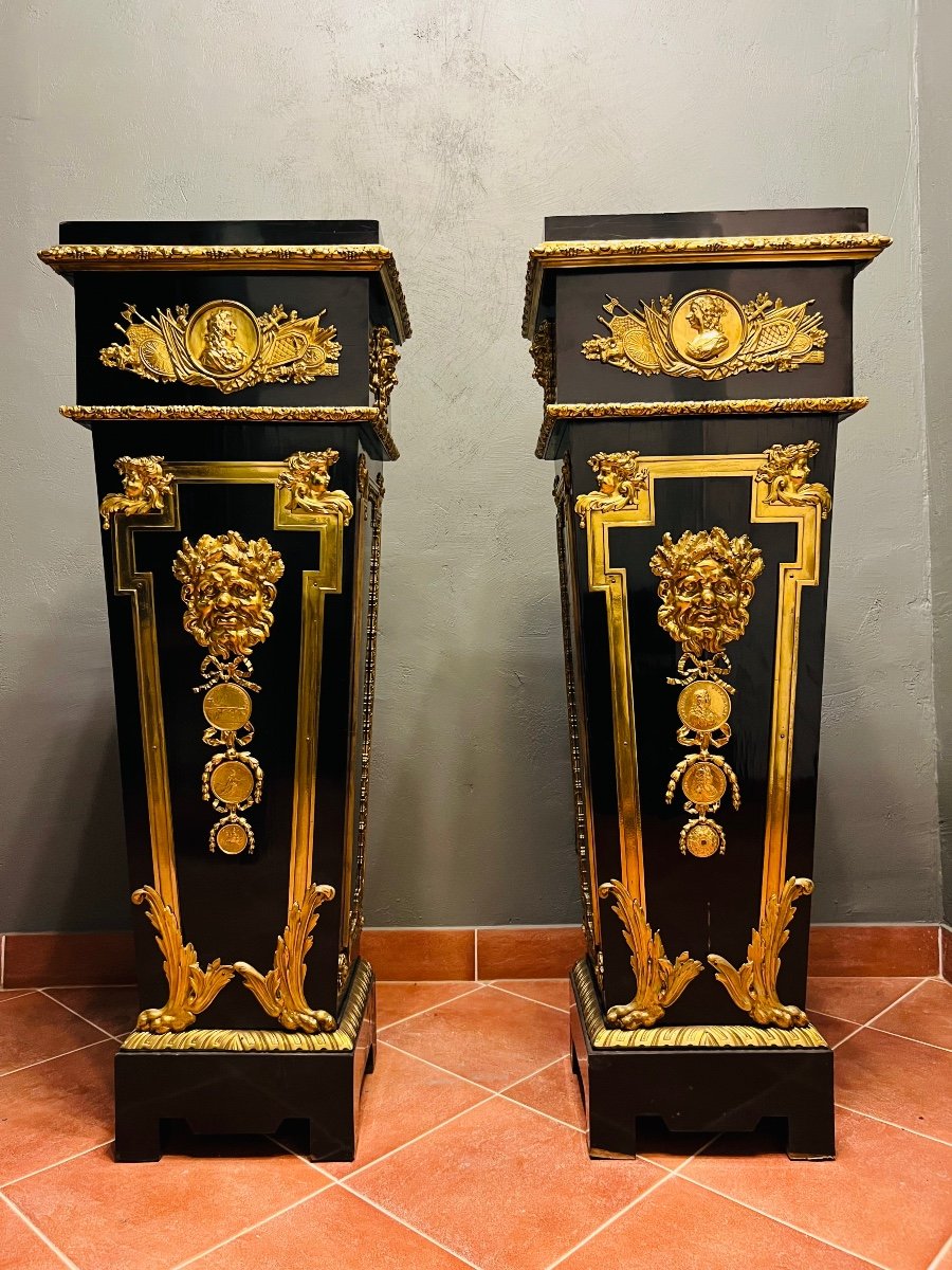 Pair France Columns Colonne Pedestals 19th Century Louis XVI Style Napoleon III 