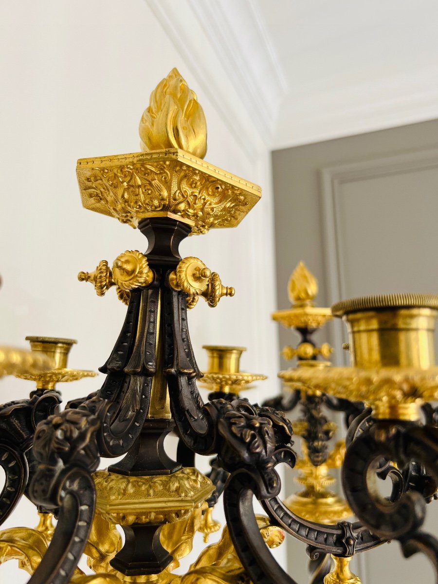 Paire Candélabres Style Louis XVI Bronze Doré Patiné XIXe Siècle-photo-1