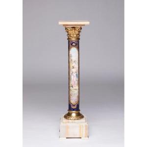 Guéridon Porcelaine De Sevres Bleu Cobalt Monte Ormolu Et Onyx Signé Maxant 19ème Siècle