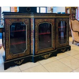 Boulle Commode Napoleon III Cabinet Three Marquetry Doors 19th Century