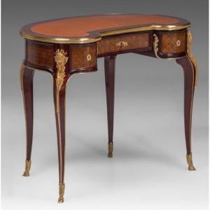 Victor Raulin French Paris Desk In Louis XVI Style From The 19th Century In Mahogany And Gilt Bronze