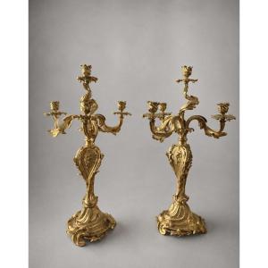 Pair Of Gilded Bronze Candelabra By H. Picard – 19th Century