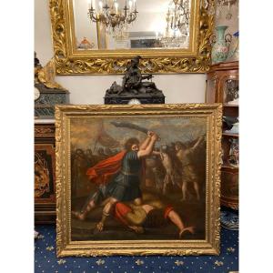 Painting On Canvas 17th Century Spanish War Scene About 1700 Years.