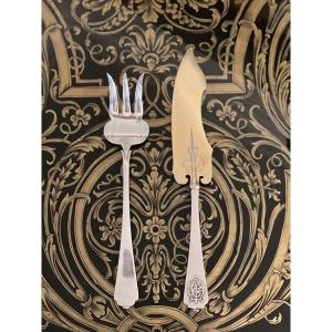 Cardeilhac Christofle France Sterling Silver Fish Serving Flatware Set 2 Stamped 240gr