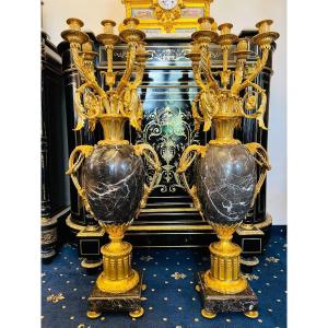 Candelabra Louis XV Style Gilt Bronze Mounted Green Marble