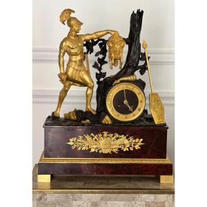 Clock Depicting Jason Defeating The Dragon Empire Gilded Bronze Movement Signed B 19th Century France Paris