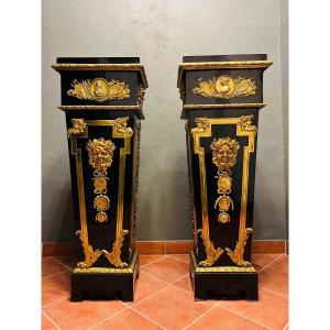 Pair France Columns Colonne Pedestals 19th Century Louis XVI Style Napoleon III 