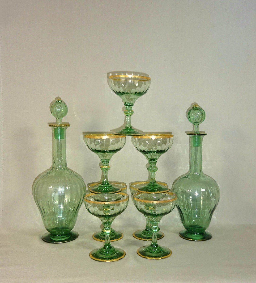 Daum  Art Nouveau Period, Carafes And Glasses Blown And Gilded, To Be Compared To The Au Gui Model By Lachenal & Daum-photo-1