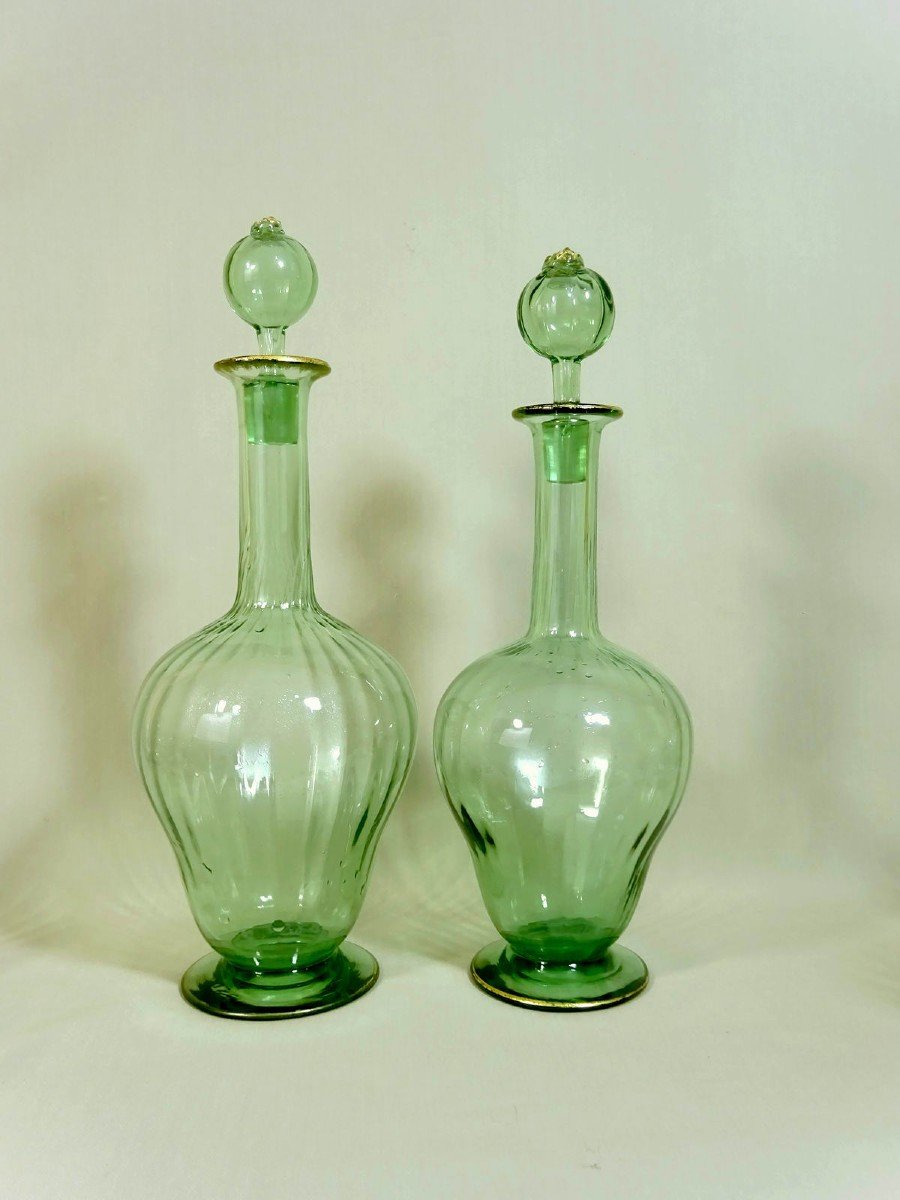 Daum  Art Nouveau Period, Carafes And Glasses Blown And Gilded, To Be Compared To The Au Gui Model By Lachenal & Daum-photo-6