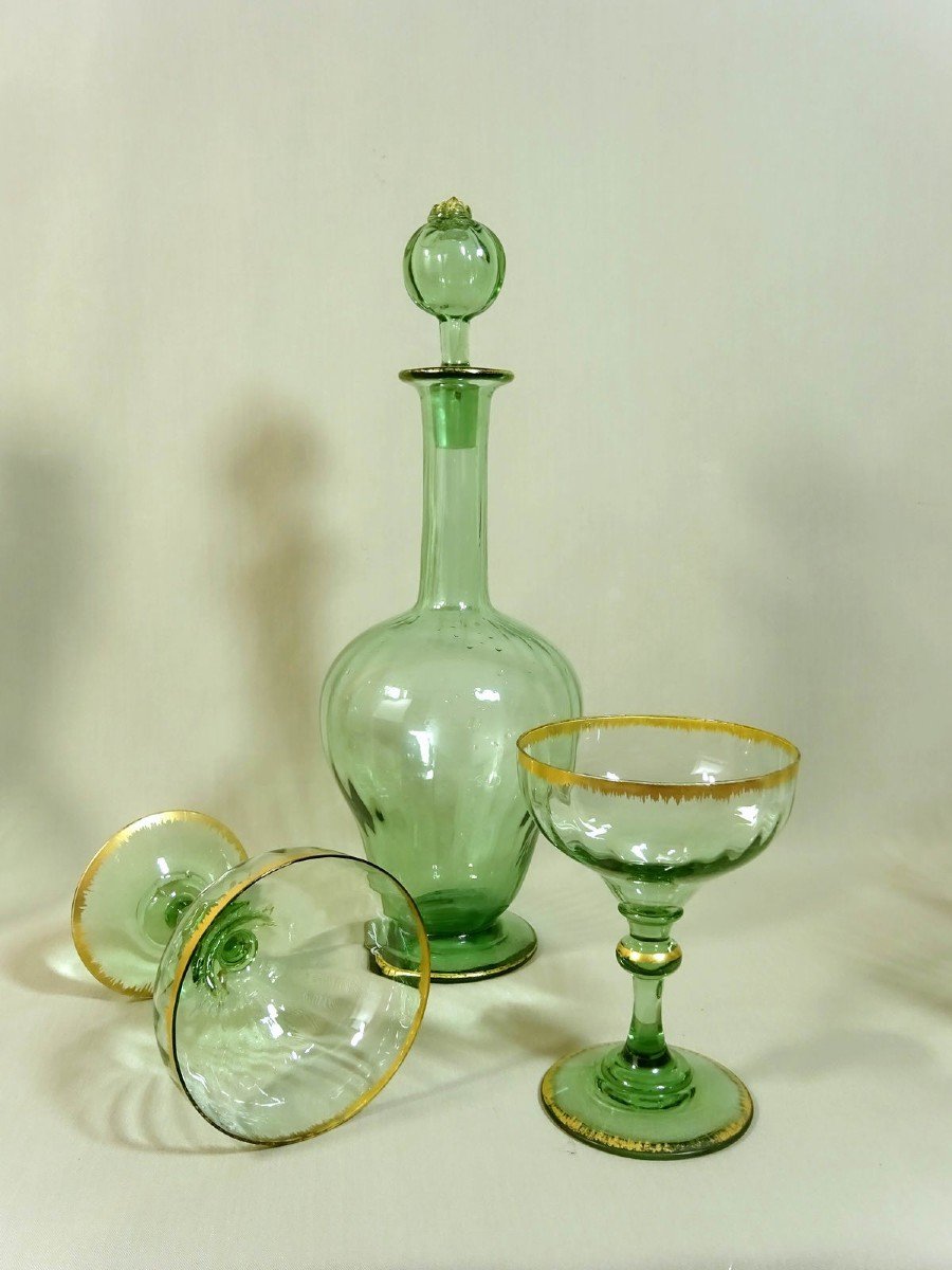 Daum  Art Nouveau Period, Carafes And Glasses Blown And Gilded, To Be Compared To The Au Gui Model By Lachenal & Daum-photo-7