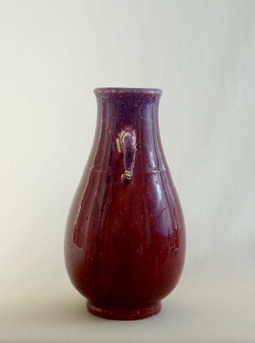 China Qing Dynasty, Qianlong Period,  Red Hu Shaped Vase Decorated Purple Flambé And Elephant Heads-photo-3