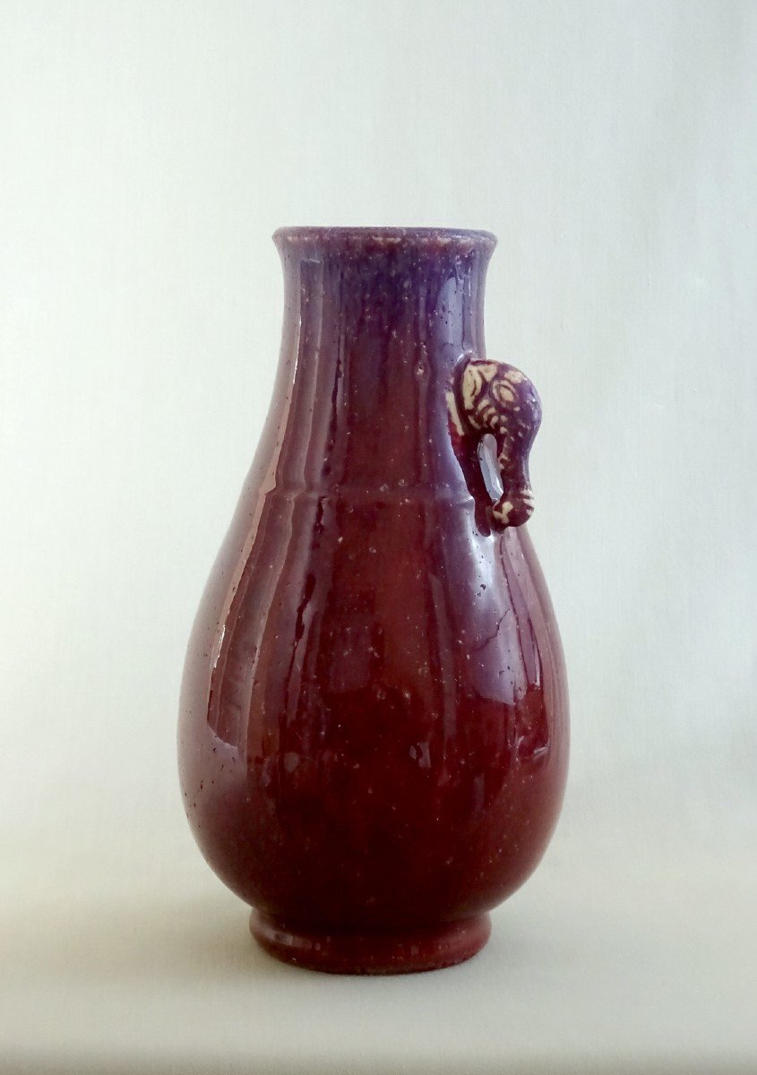 China Qing Dynasty, Qianlong Period,  Red Hu Shaped Vase Decorated Purple Flambé And Elephant Heads-photo-4