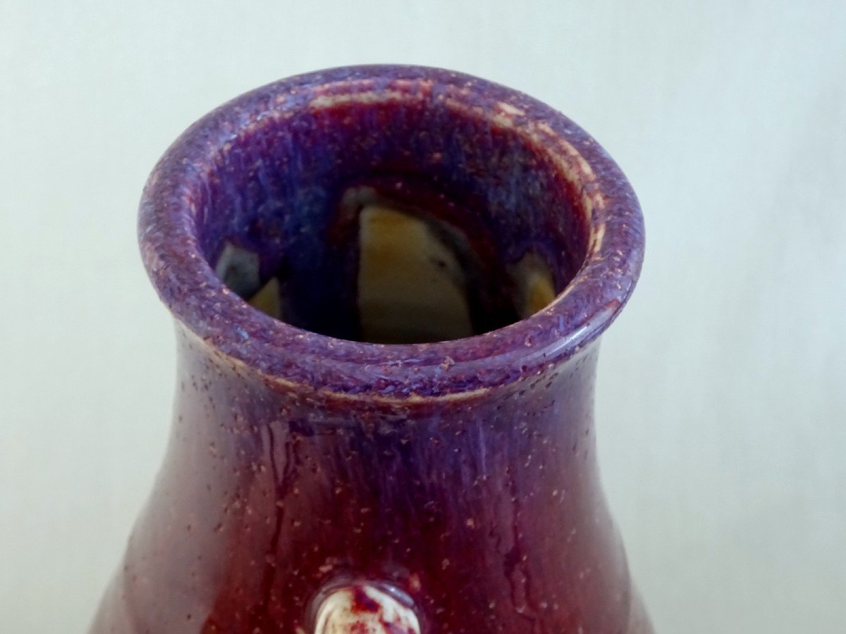 China Qing Dynasty, Qianlong Period,  Red Hu Shaped Vase Decorated Purple Flambé And Elephant Heads-photo-5