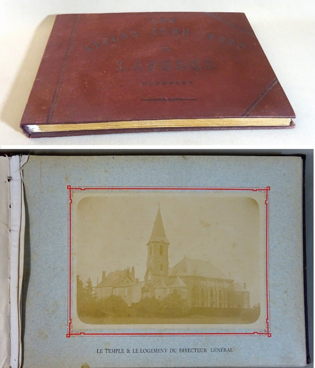 Album du XIX&egrave;me Si&egrave;cle, 12 Photographies 17,5x13cm sur  Papier Sal&eacute;, Les Asiles John Bost &agrave; La Force Dordogne, Laforce