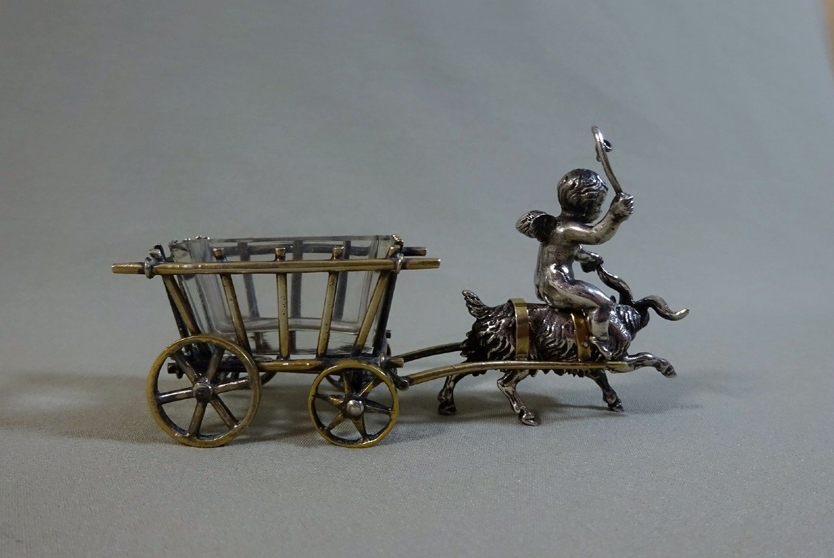 19th Century Saltshaker Depicting A Cart Driven By An Angel And Drawn By A Goat-photo-1