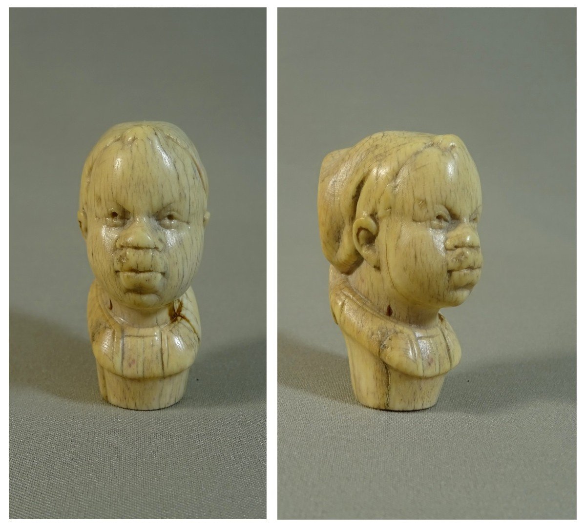 Pommeau de Canne En Ivoire du Début du XIXème Siècle Figurant un Beau Buste de Jeune Fille Africaine