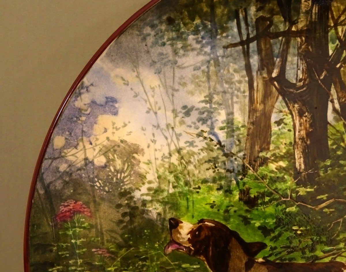 Hippolyte Gide, XIXth Century, Dish Painted With A Hunting Scene With Hounds, Or Packs, Venery-photo-4