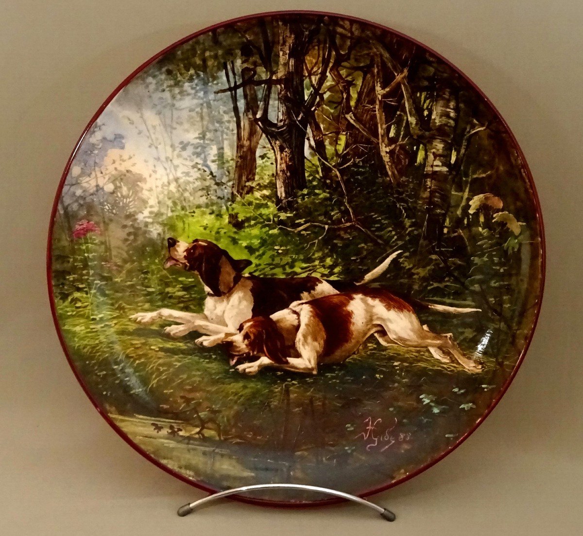 Hippolyte Gide, XIXeme Si&egrave;cle, Plat Peint d&#039;une Sc&egrave;ne De Chasse aux  Chiens Courants, ou de Meute, de V&eacute;nerie-photo-7