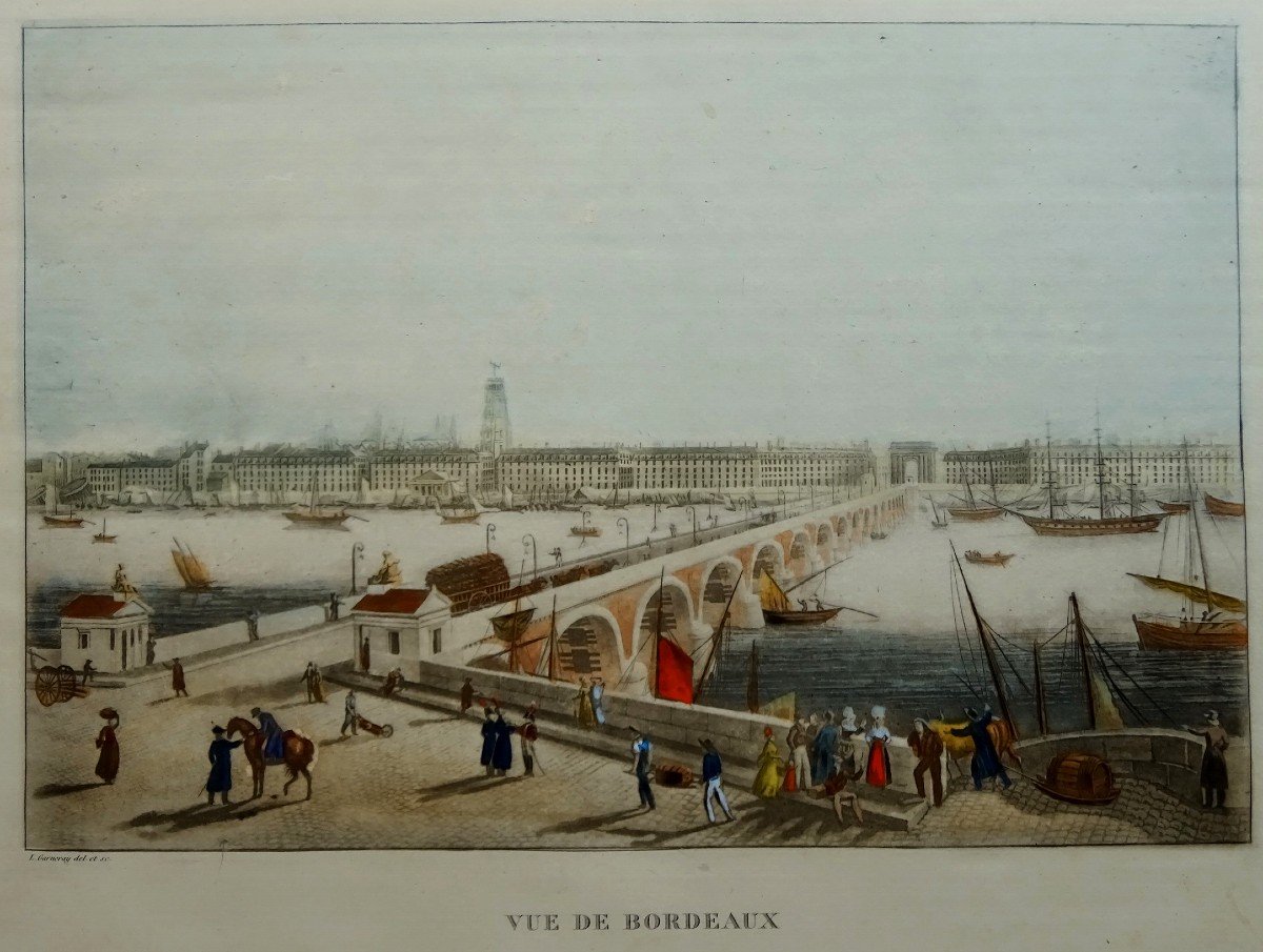 Ambroise Louis Garneray, Vue De Bordeaux, Le Pont De Pierre, La Garonne, bateaux, et Quais Animés-photo-2