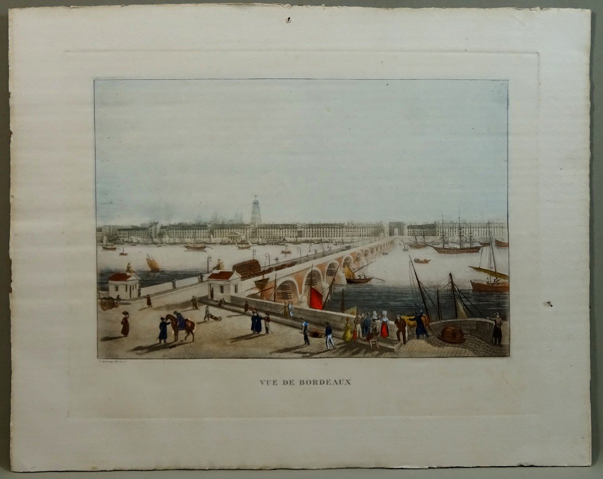 Ambroise Louis Garneray, Vue De Bordeaux, Le Pont De Pierre, La Garonne, bateaux, et Quais Animés