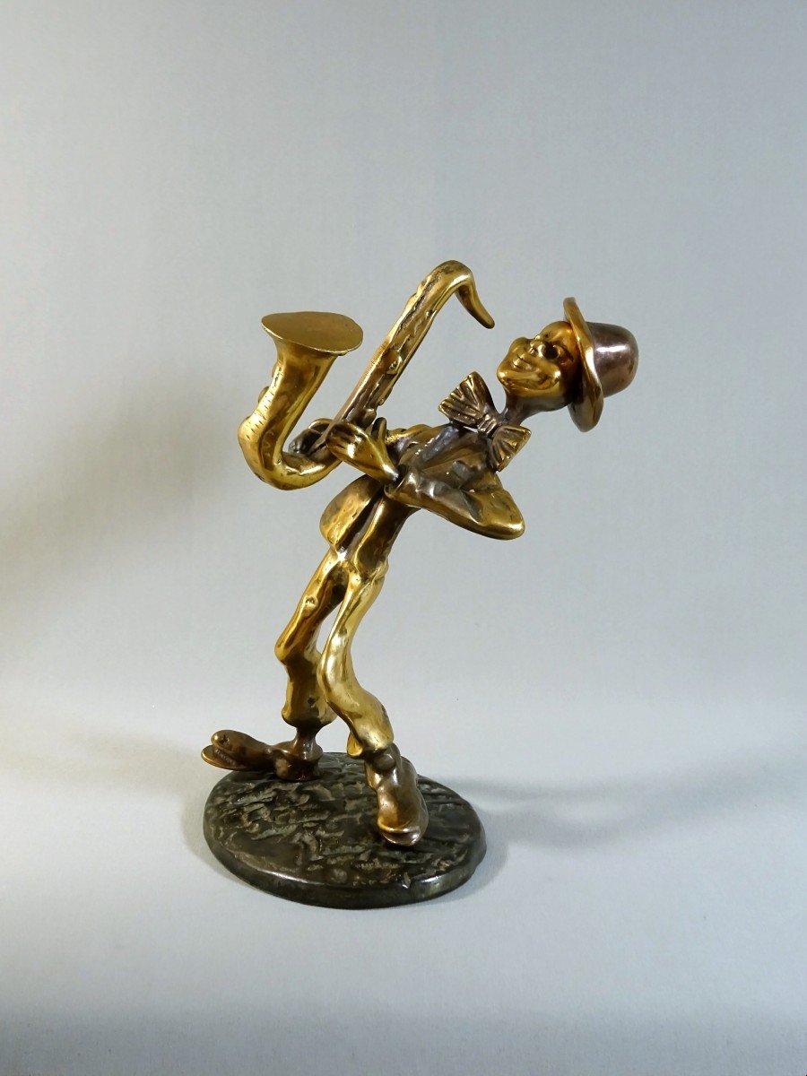 Yves Lohé, Statuette ou Sculpture en Bronze, Musicien Le Saxophoniste, Joueur De Saxophone, XXème Siècle, Signée-photo-3