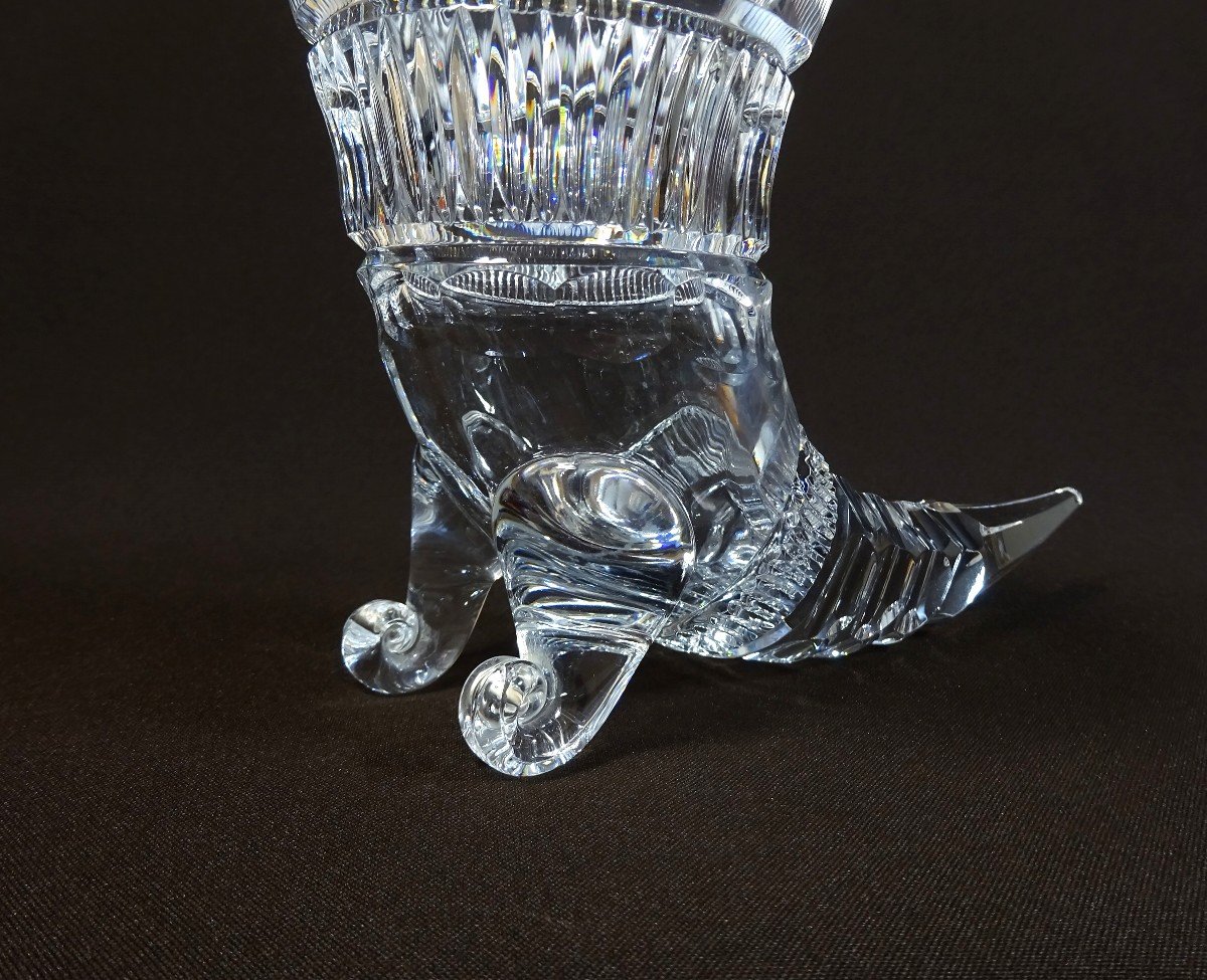 Vase Ancien Formant Corne d'Abondance Ou Vase  Ryhton En Cristal Taillé-photo-2