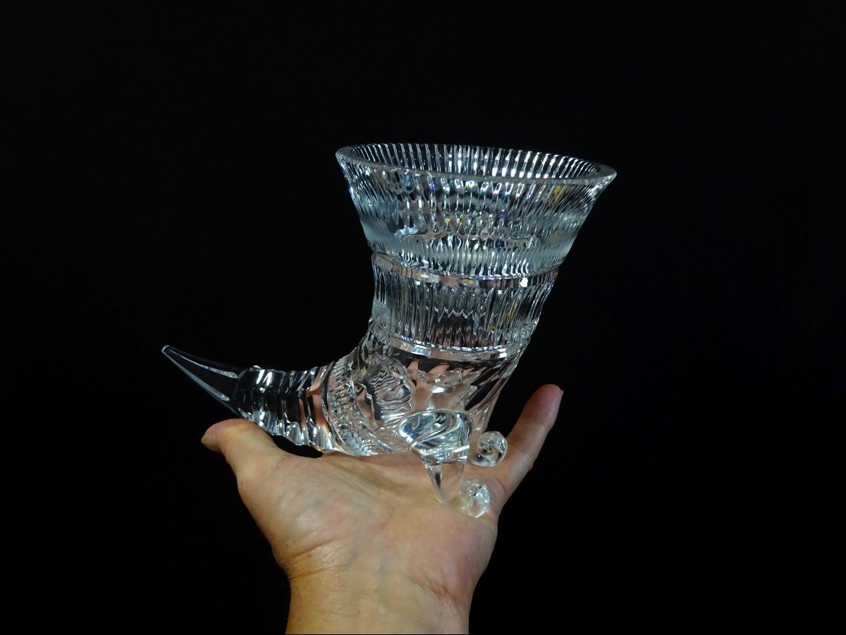 Vase Ancien Formant Corne d'Abondance Ou Vase  Ryhton En Cristal Taillé-photo-8